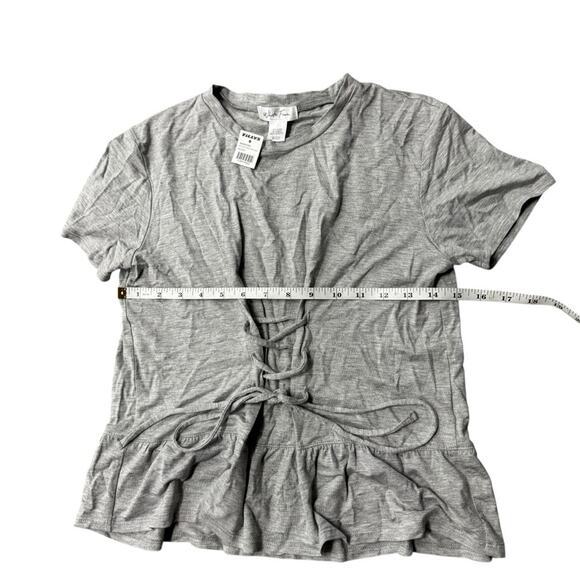 Tilly's White Fawn Short Sleeve Corset Front Top Heather Gray Womens Small New - Picture 3 of 6